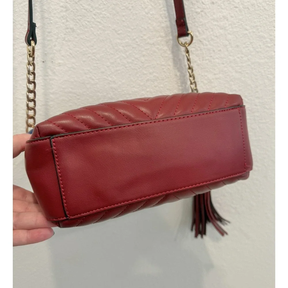 ALDO Small Red Chevron Quilted Crossbody Purse Bag Gold Accents + Tassel